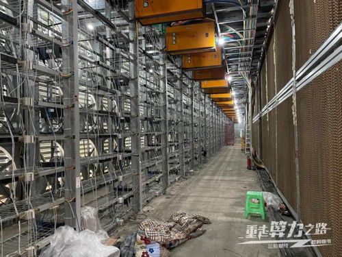 A bustling mining farm hosting various machines, illustrating the scalable infrastructure for Kaspa and other cryptocurrencies